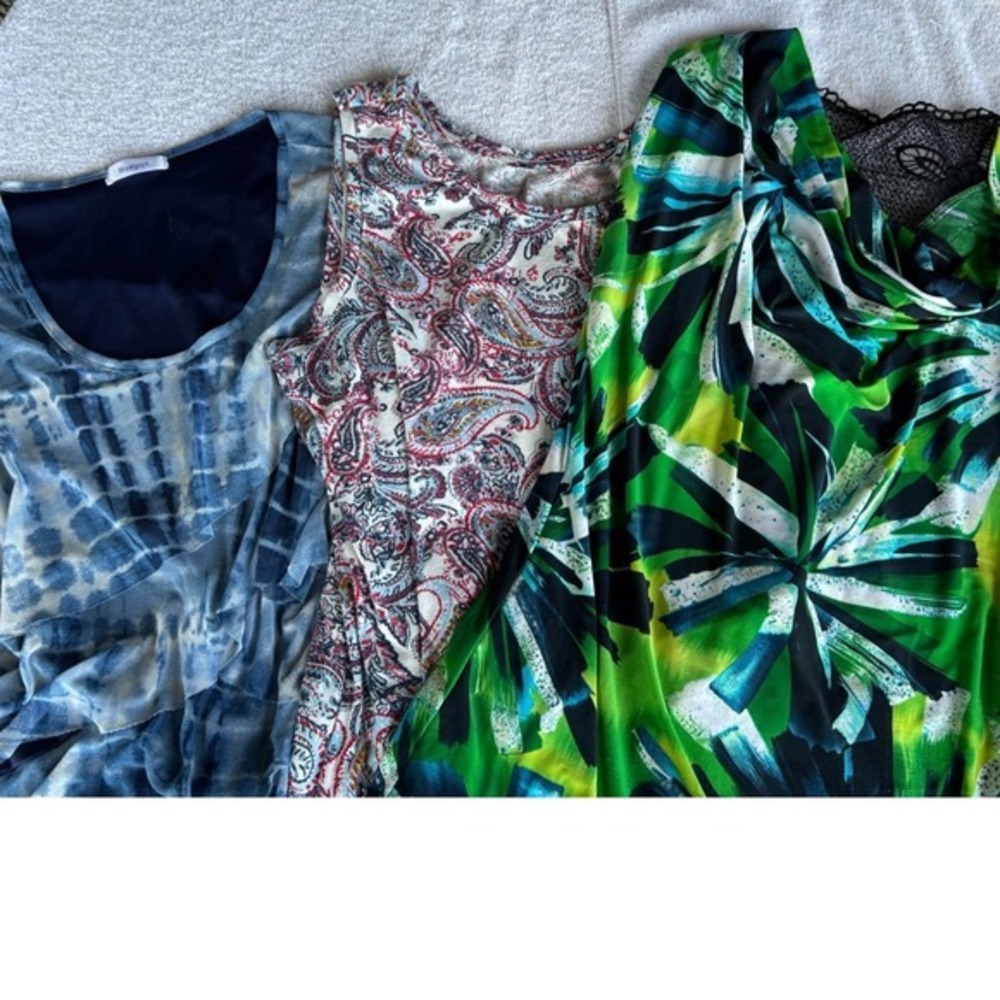 Bundle of 3 Sleeveless Tank Tops Size L & XL Paisley Tropical Lace Green Blue